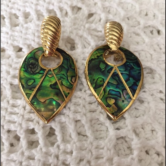 Abalone Dangle Style Pierced With Gold Tone Accents - Picture 2 of 4